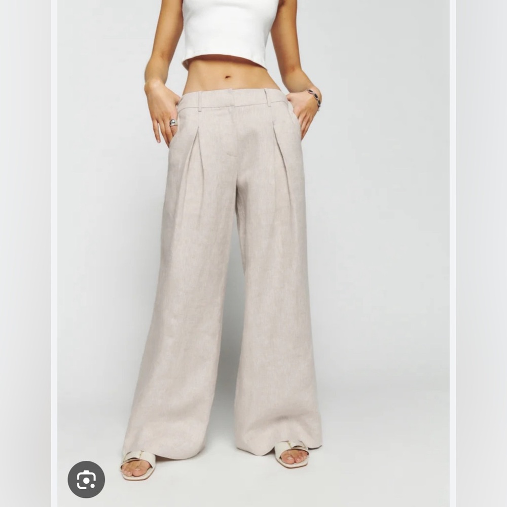 Brand New Reformation Asher Low Rise Linen Pant Oatmeal size 6